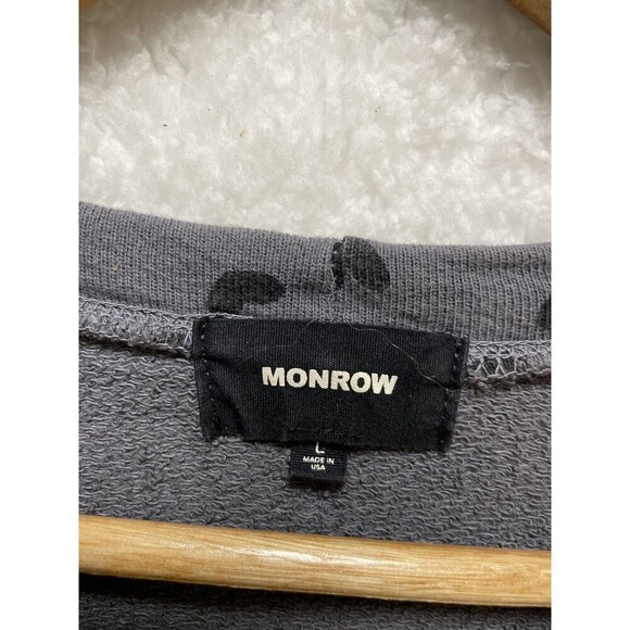 Monrow Sweatshirt Women’s Large Gray Black Leopard Print Pullover Crew Neck - Picture 2 of 8